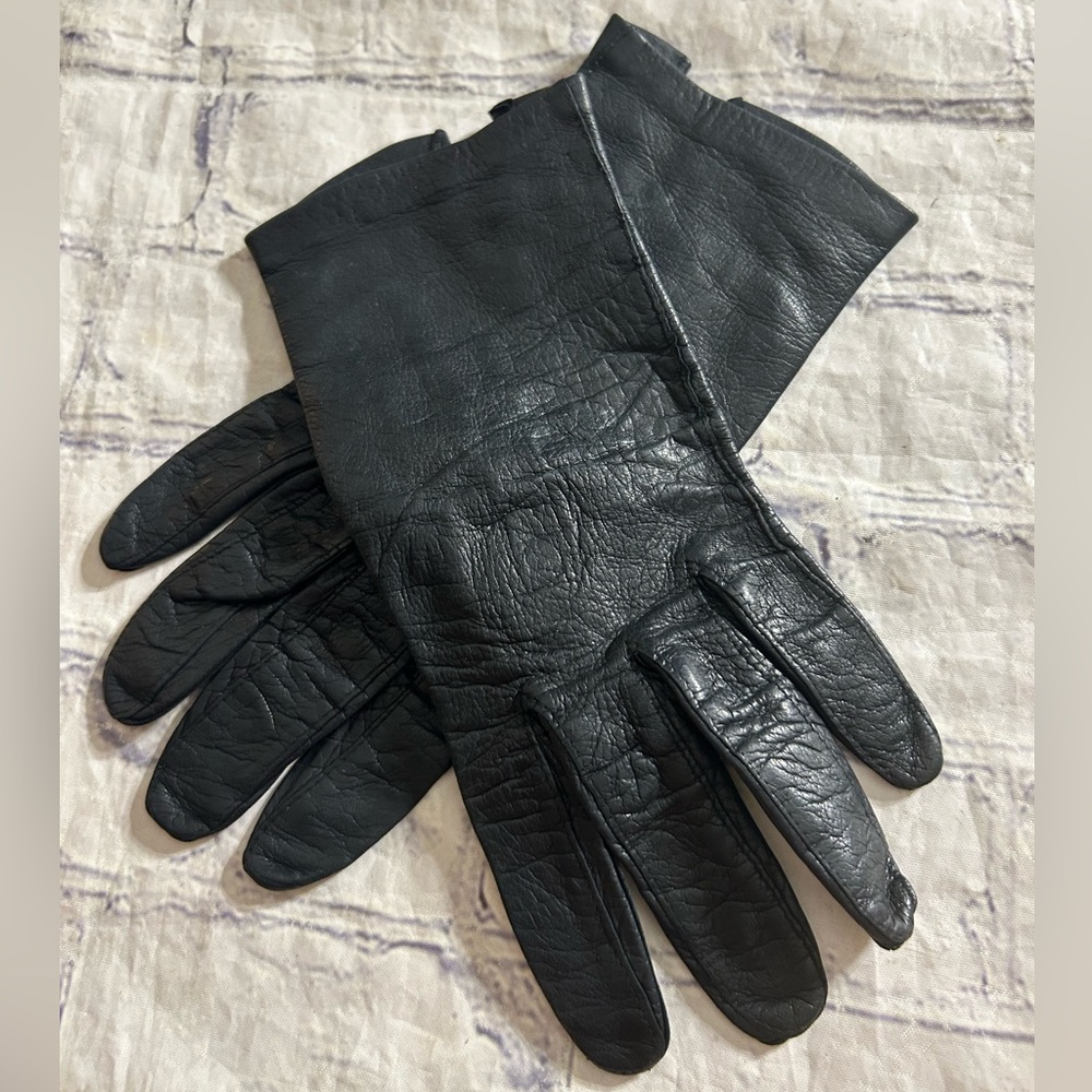 VINTAGE LEATHER BLACK GLOVES TEXTURE WRIST OPENING WOMEN’S XS